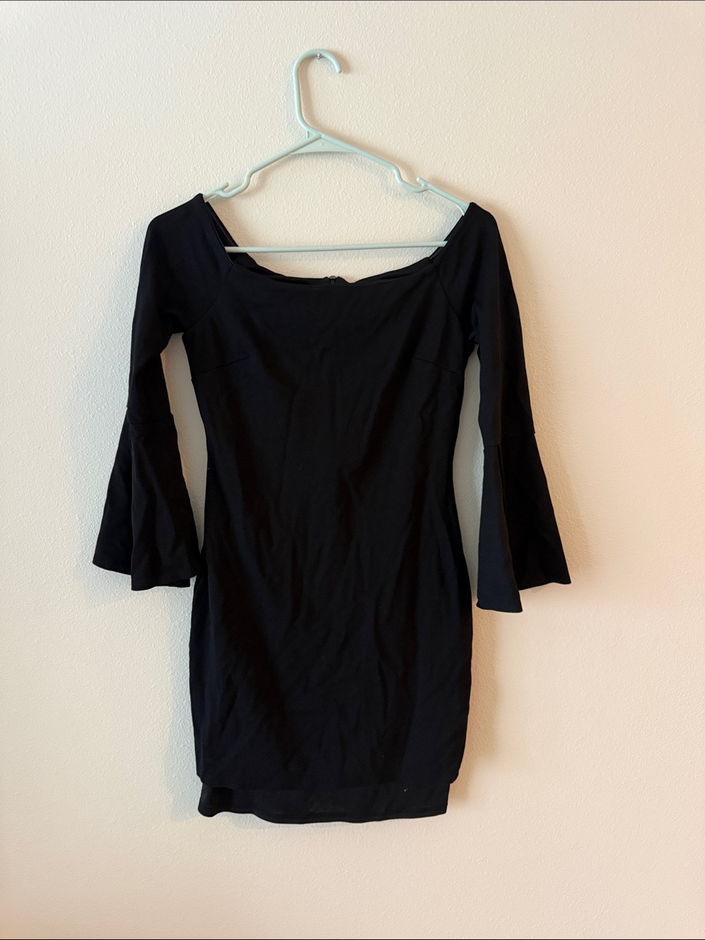 Lulu's Black Off-Shoulder Bell Sleeve Mini Dress